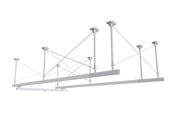 Ceiling-mounted support structures | Portique - Pont Roulant | The Mechrail™ crane system consists of extruded aluminium profiles onto which trolleys, suspensions and accessories are mounted to provide ergonomic and flexible movement along the x/y axes when performing lifting operations