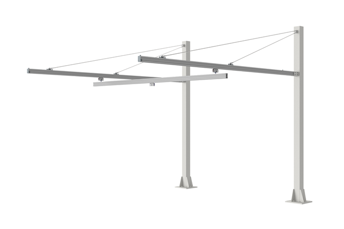 Aluminium Crane System | Portique - Pont Roulant | The Mechrail™ crane system consists of extruded aluminium profiles onto which trolleys, suspensions and accessories are mounted to provide ergonomic and flexible movement along the x/y axes when performing lifting operations